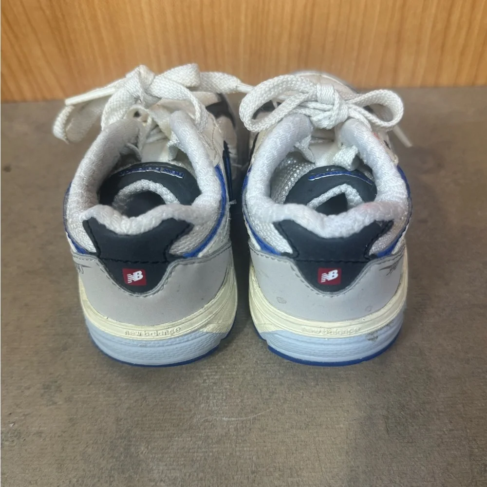 New Balance Kids White Gray and Blue Sneakers